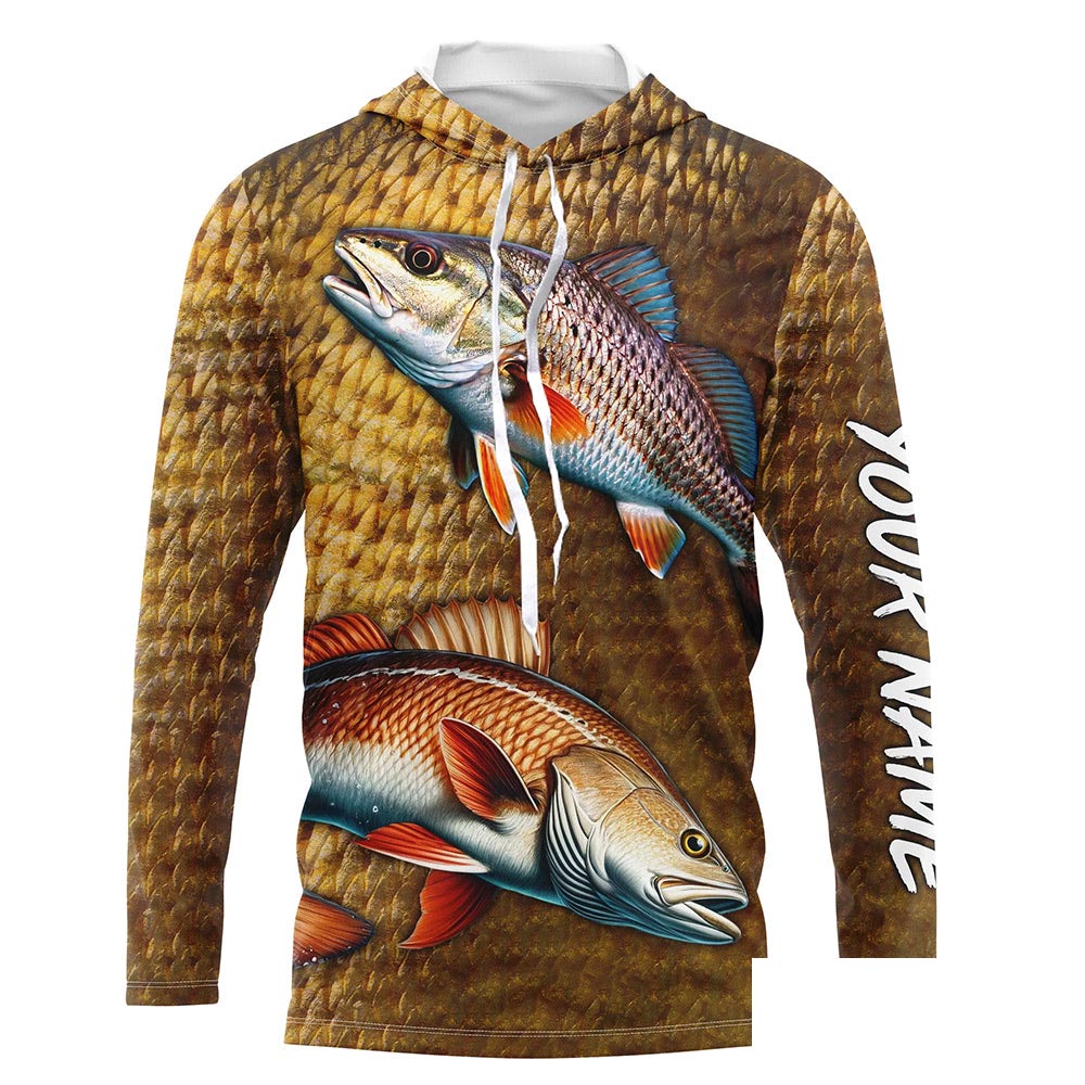 Redfish fishing scales Custom Name long sleeve Fishing Shirts, personalized red drum fishing jerseys NQS5266