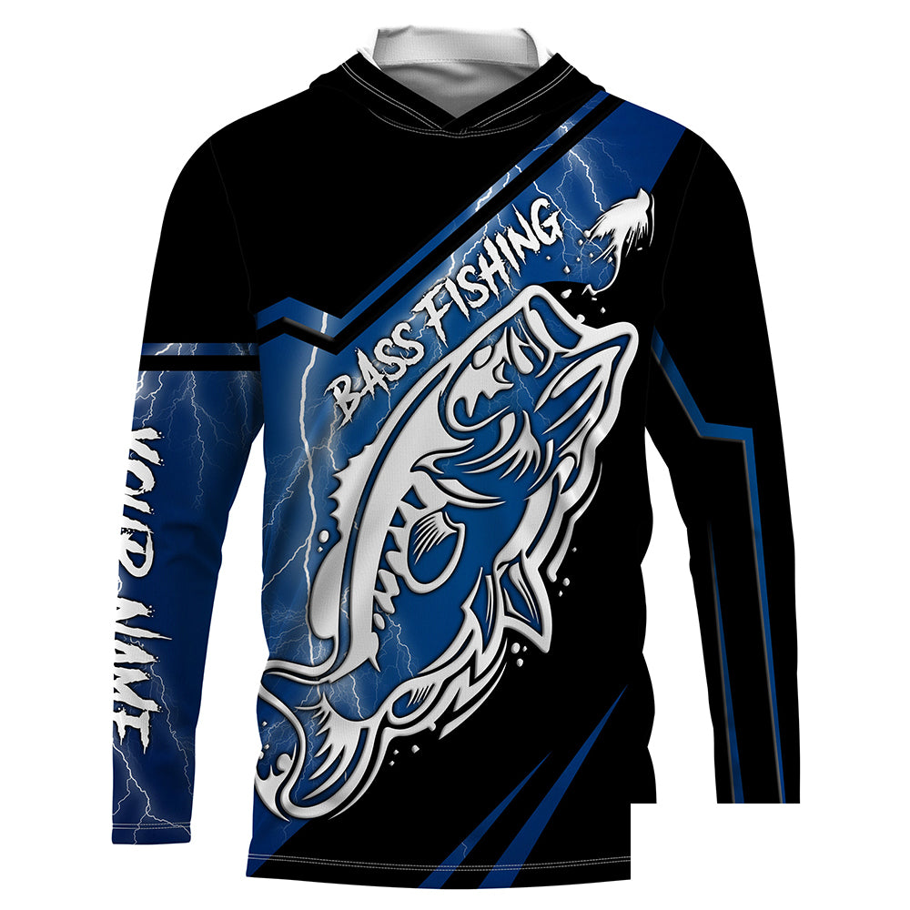 Largemouth bass fishing tattoo blue lightning Custom fishing Long sleeve, Long Sleeve Hooded NPQ775