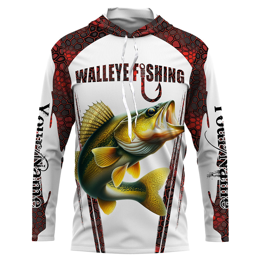 Walleye fishing red camo Custom Funny UV Protection Long sleeve Fishing shirts for men NQS5128