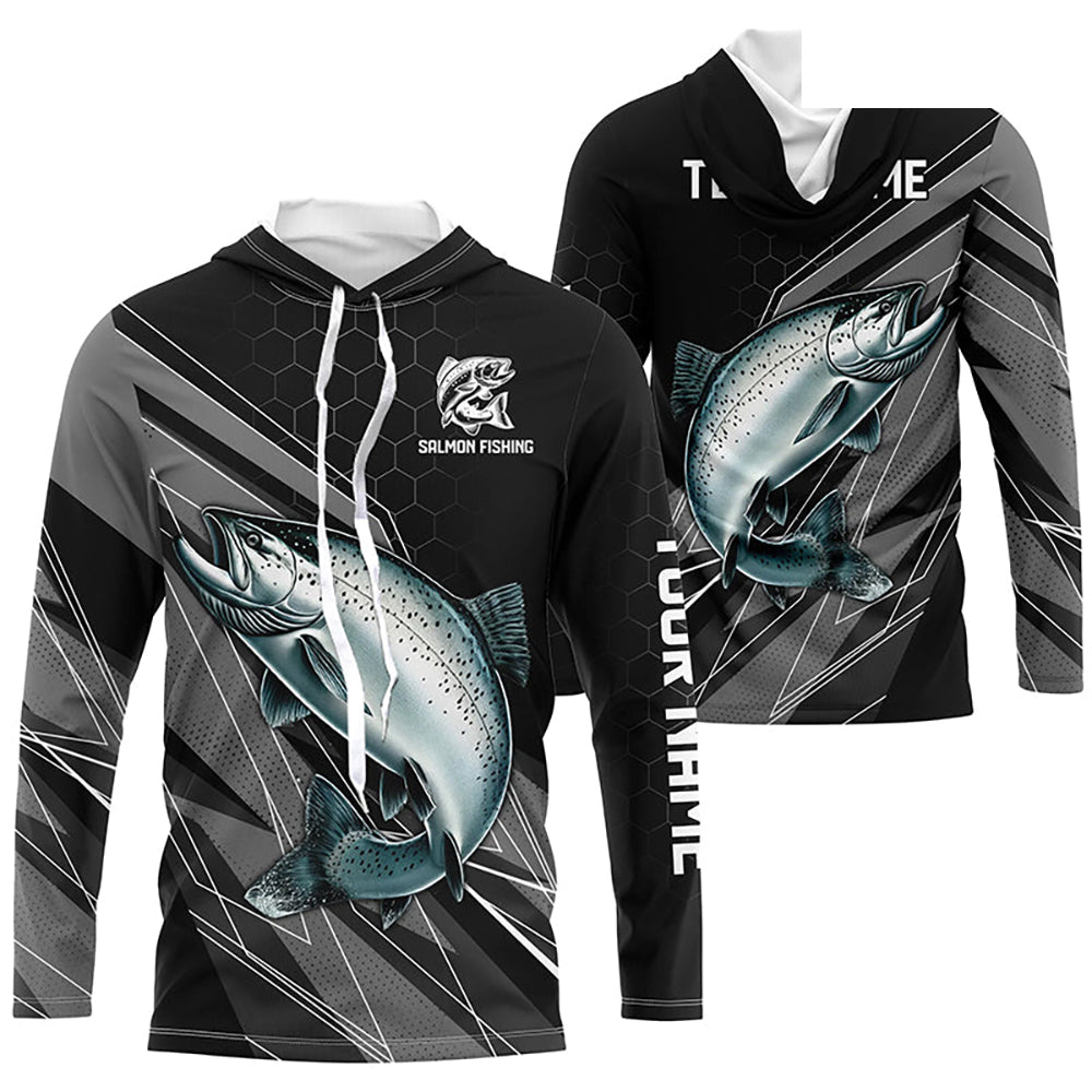 Personalized Black camo Chinook Salmon Fishing Jerseys, Salmon Long Sleeve Fishing Tournament Shirts NQS8771