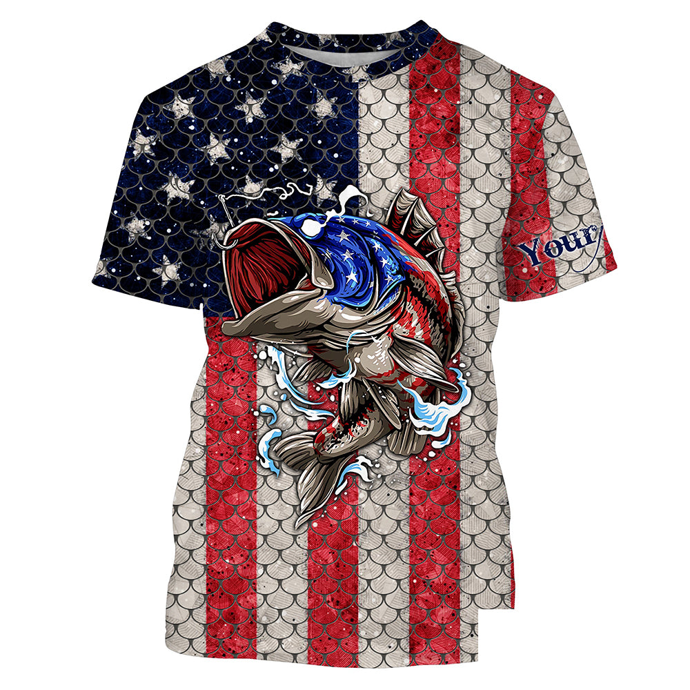 Personalized Bass Fishing American Flag Patriotic shirts Custom Tshirt - TTN36