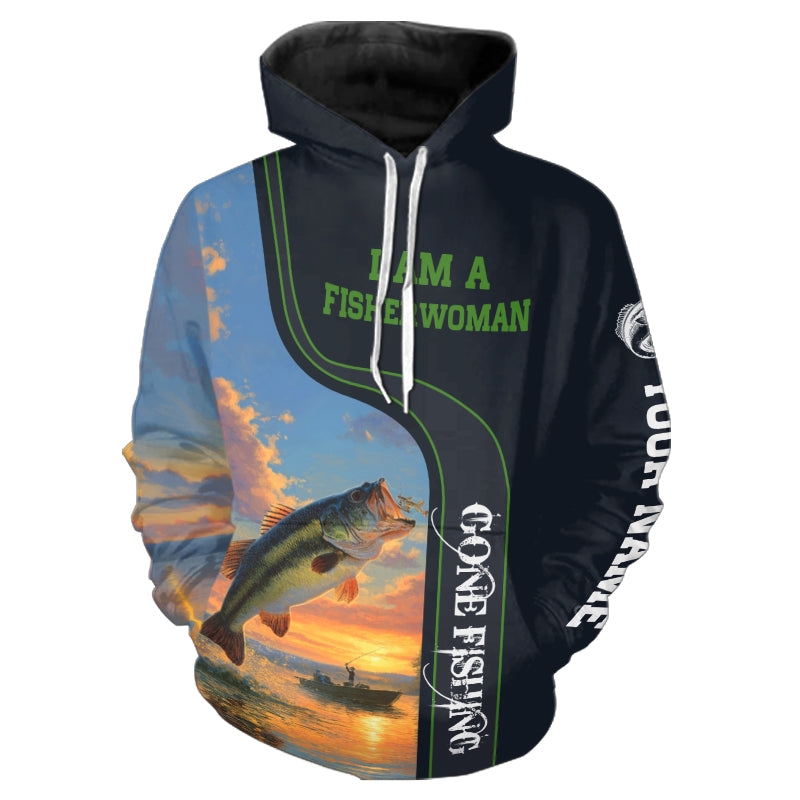 I am a fisherwoman - gift for fisherwoman bass fishing shirt with hoodie