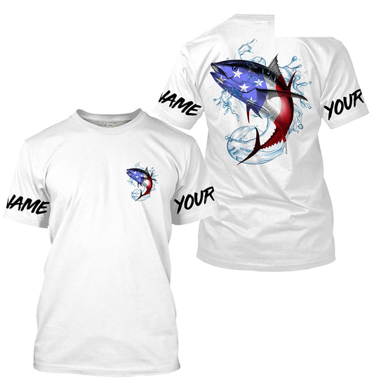 Tuna Fishing American Flag Custom performance Fishing T Shirts, Patriotic Fishing gifts - HPW161