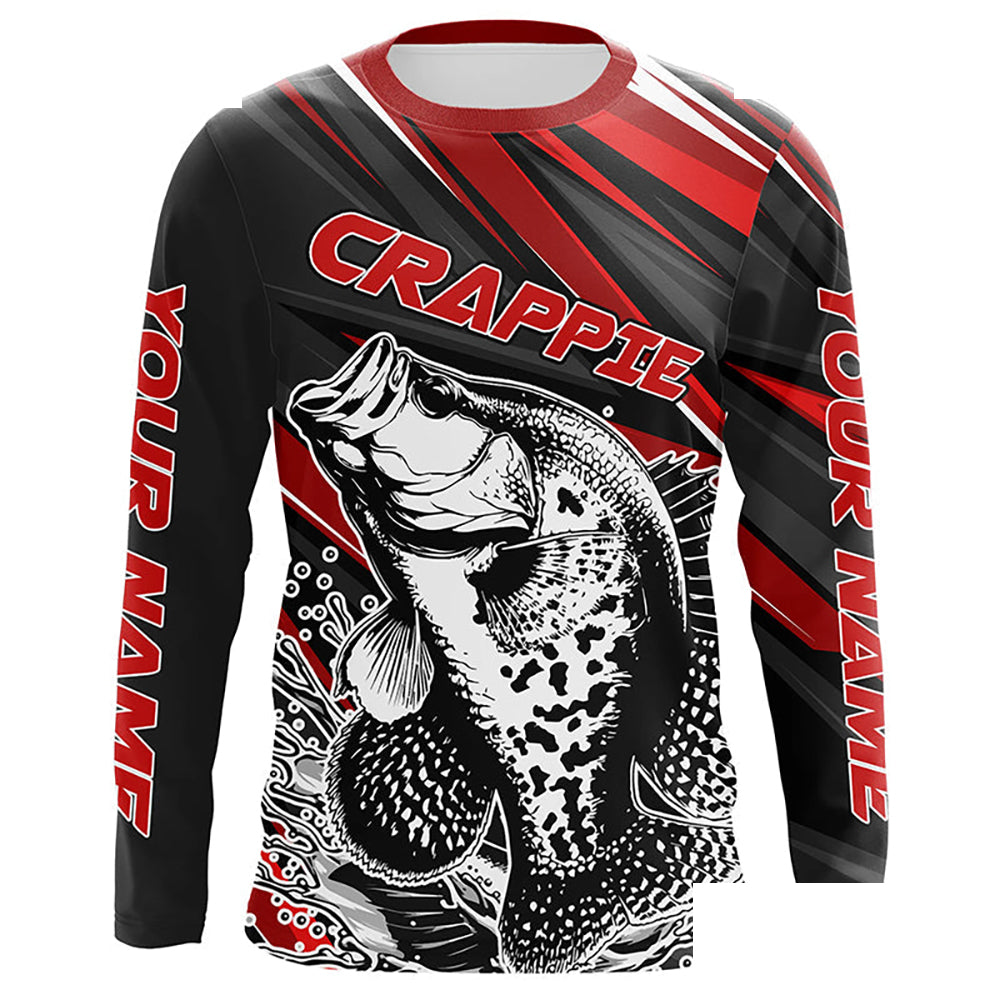 Personalized Crappie Fishing Jerseys, Crappie Long Sleeve Tournament Fishing Shirts | Red IPHW6075