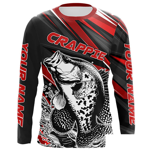 Personalized Crappie Fishing Jerseys, Crappie Long Sleeve Tournament Fishing Shirts | Red IPHW6075