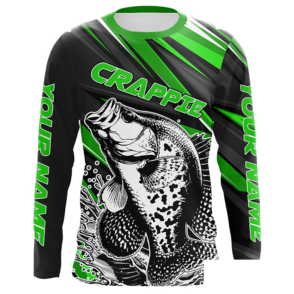 Personalized Crappie Fishing Jerseys, Crappie Long Sleeve Tournament Fishing Shirts | Green IPHW6076