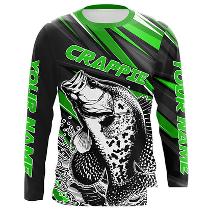 Personalized Crappie Fishing Jerseys, Crappie Long Sleeve Tournament Fishing Shirts | Green IPHW6076