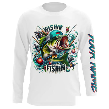 Wishin' I Was Fishin' Custom Funny Bass Christmas Fishing Shirts Bass Christmas Fishing Gifts IPHW5587