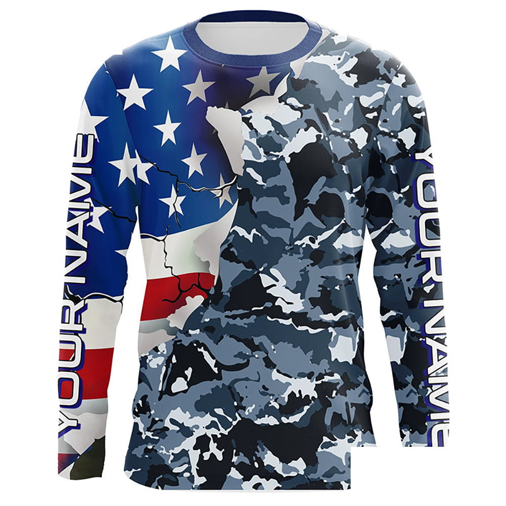 Custom American Flag Camo Uv Protection Long Sleeve Shirts, Patriotic Performance Fishing Shirts IPHW6102