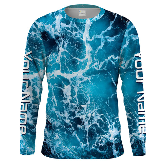 Custom Saltwater Long sleeve Fishing Shirts UV Protection, Sea wave camo Fishing Shirts - HPW181