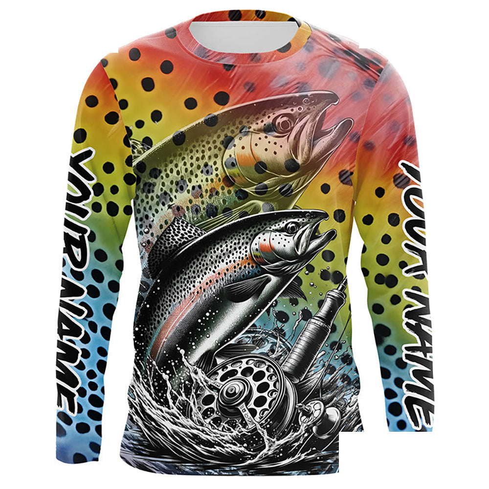 Rainbow Trout Fly Fishing Custom Long Sleeve Tournament Fishing Shirts, Trout Fishing Jerseys IPHW5592