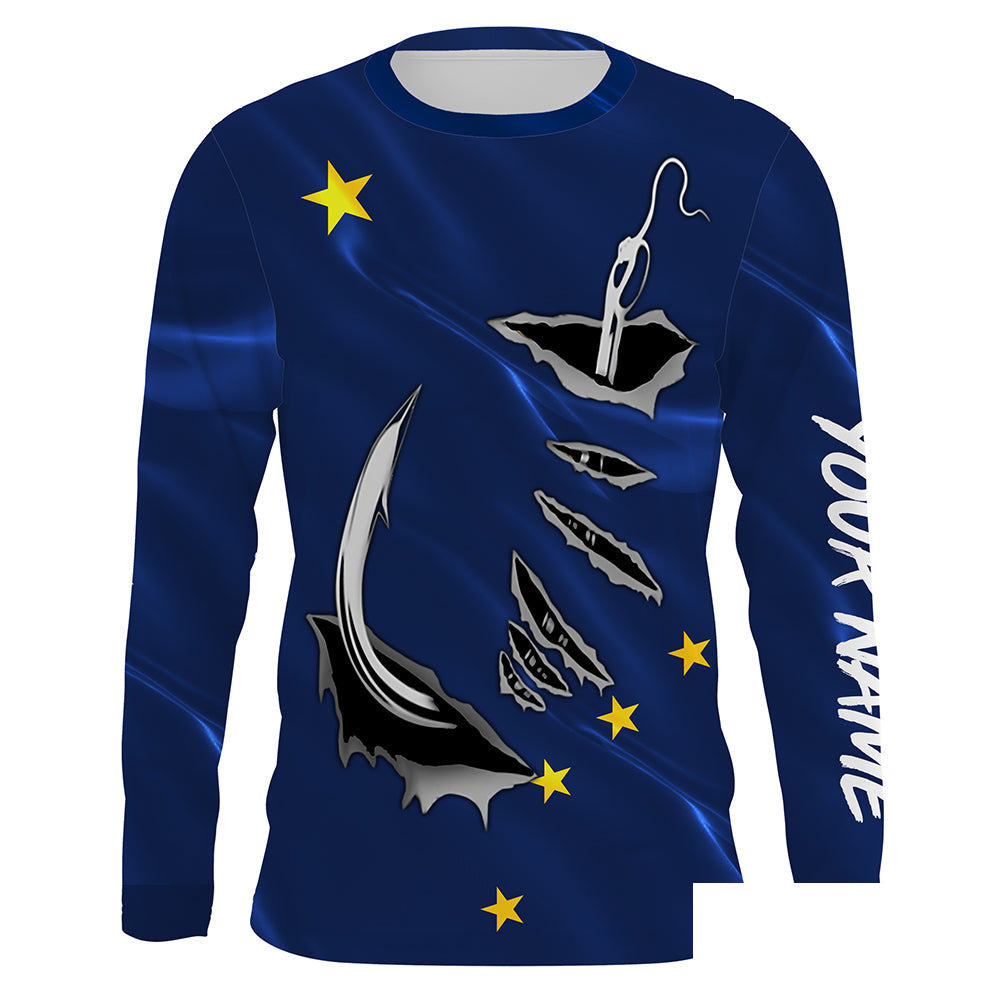 Alaska Flag Fishing 3D Fish Hook Personalized Men UV long sleeve performance fishing shirts - HPW46