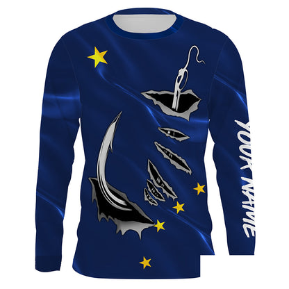 Alaska Flag Fishing 3D Fish Hook Personalized Men UV long sleeve performance fishing shirts - HPW46