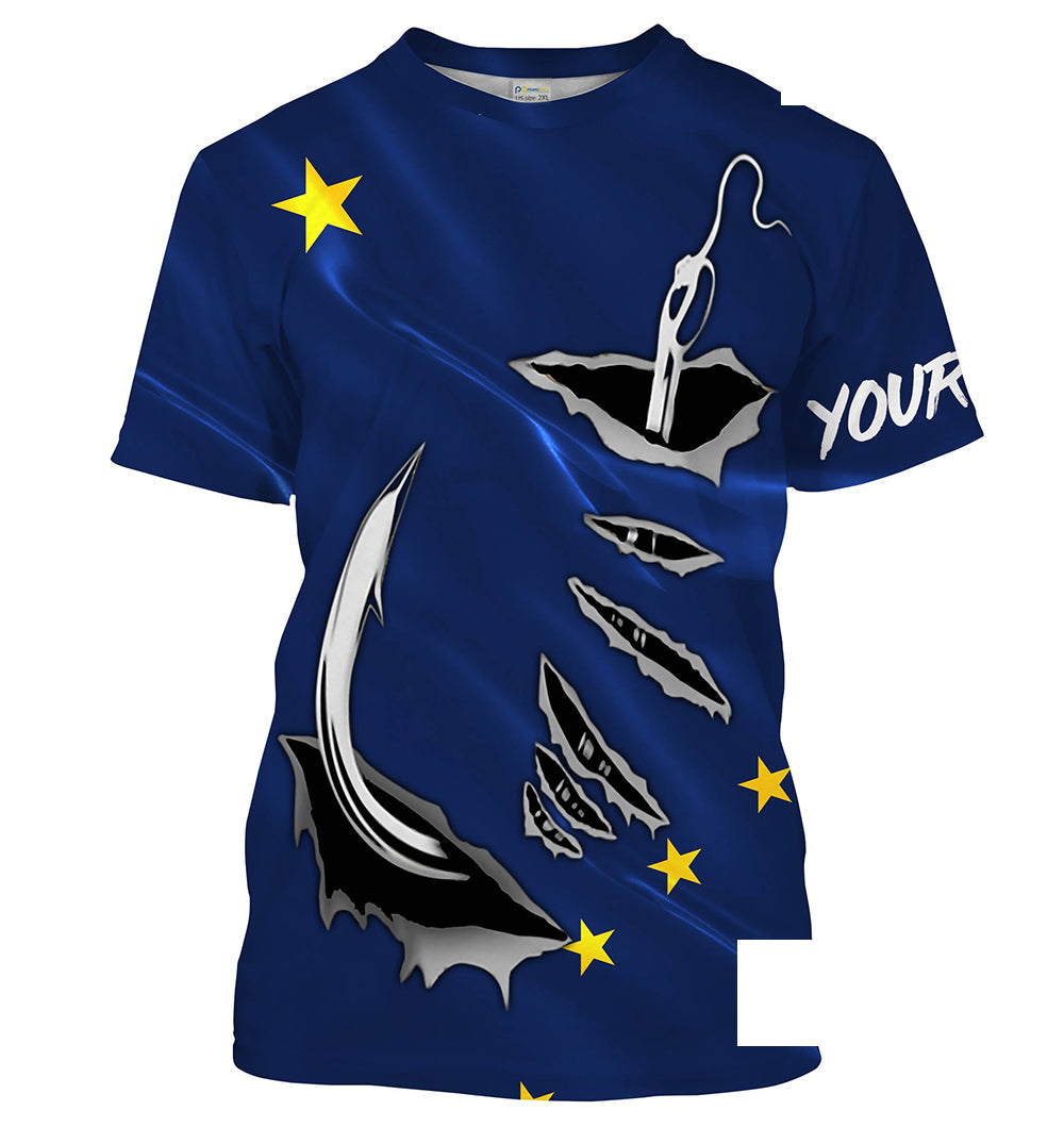 Alaska Flag Fishing 3D Fish Hook Personalized Men UV performance Fishing T Shirts - HPW46