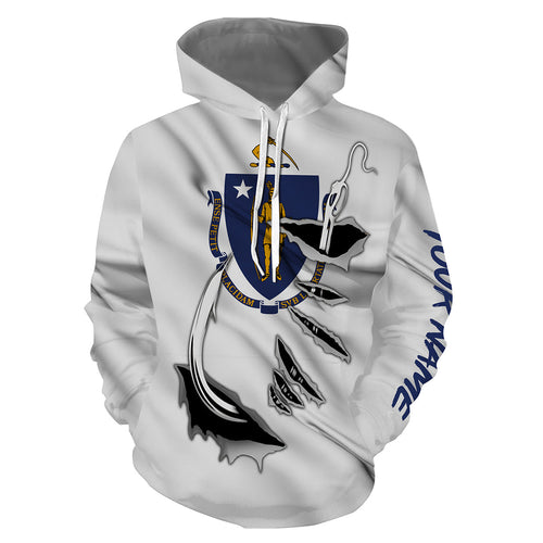 Massachusetts Flag Fish Hook Custom All over print Hoodie Fishing Shirts - HPW334