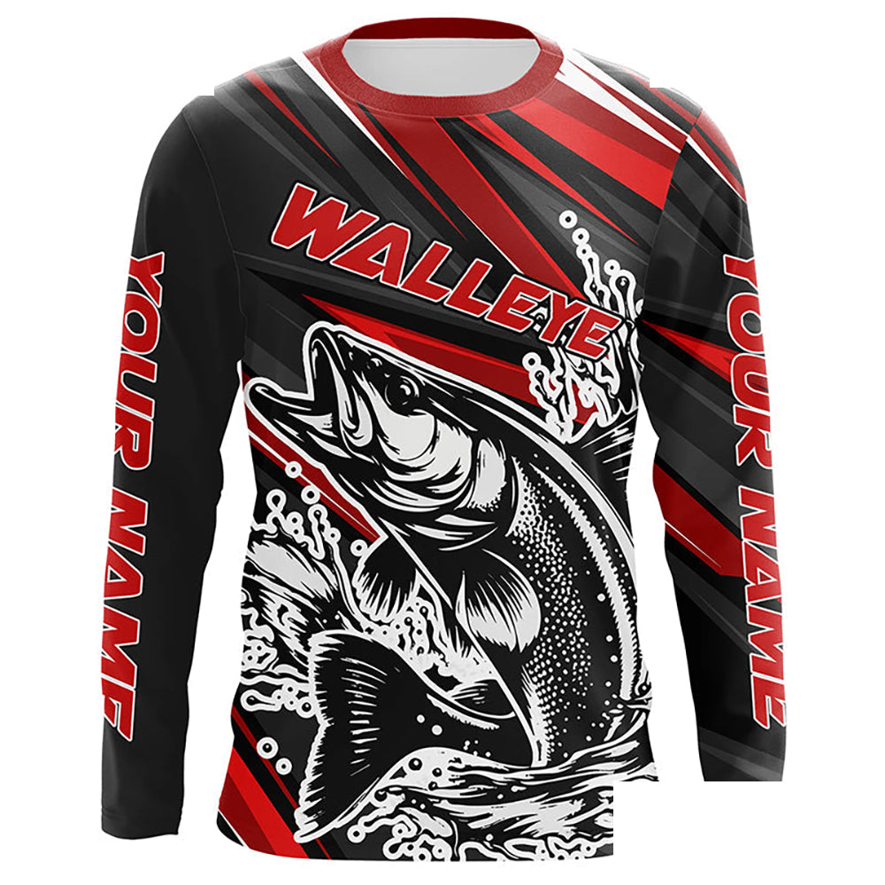 Personalized Walleye Fishing Jerseys, Walleye Fishing Long Sleeve Tournament Fishing Shirts | Red IPHW5597