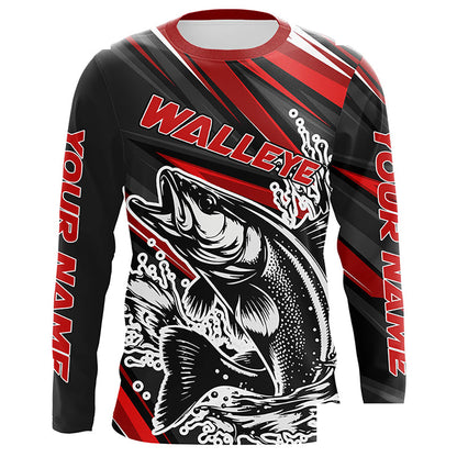Personalized Walleye Fishing Jerseys, Walleye Fishing Long Sleeve Tournament Fishing Shirts | Red IPHW5597