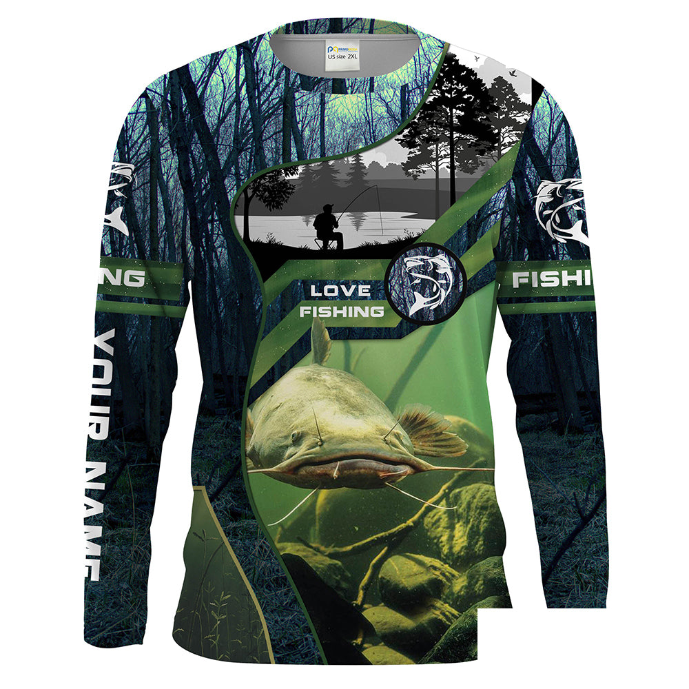 Flathead Catfish Custom Men Long Sleeve Fishing Shirts, UV Protection Fishing apparel - HPW28