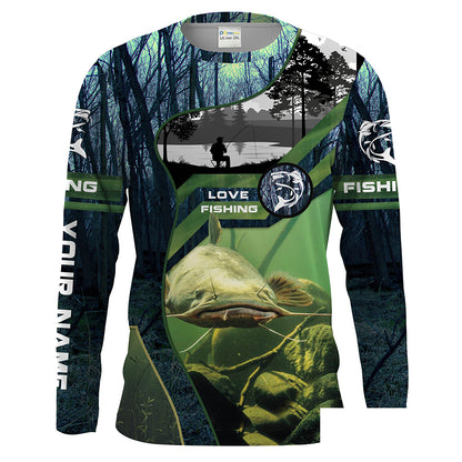 Flathead Catfish Custom Men Long Sleeve Fishing Shirts, UV Protection Fishing apparel - HPW28