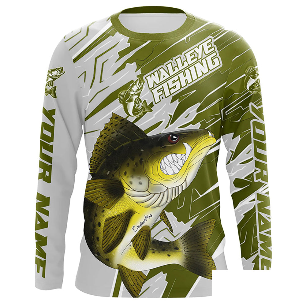 Angry Walleye Custom Long Sleeve Tournament Fishing Shirts, Walleye Fishing Jerseys IPHW6201