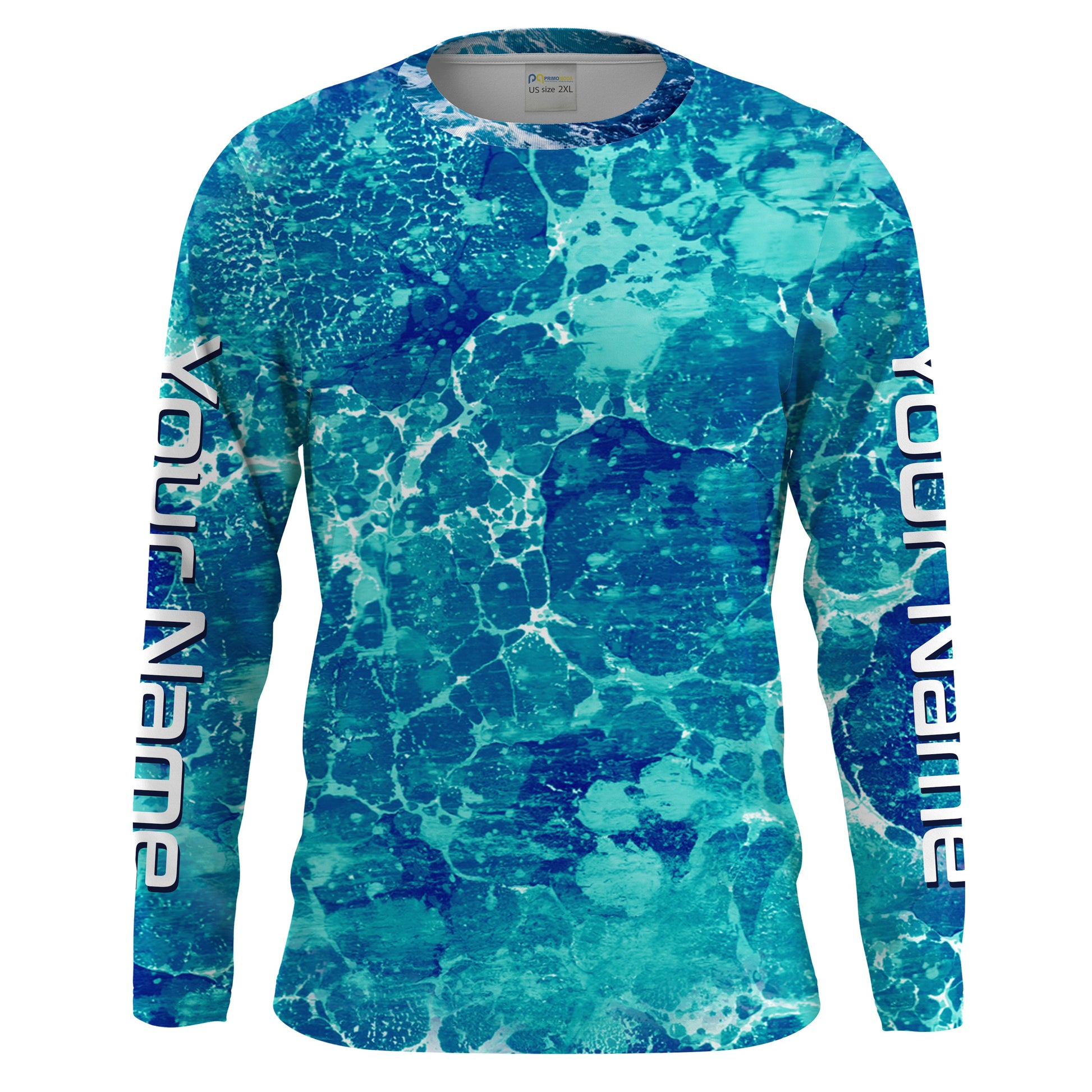 Custom Saltwater Long sleeve Fishing Shirts UV Protection, Sea wave camo Fishing Shirts - HPW242