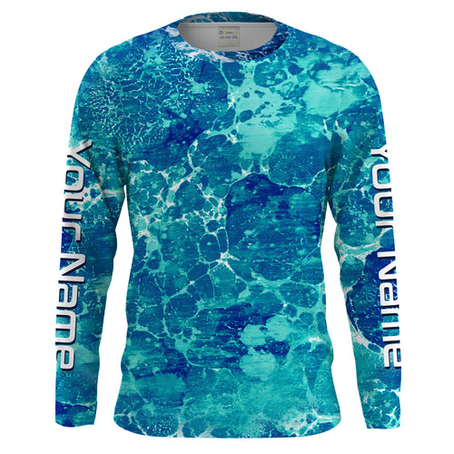 Custom Saltwater Long sleeve Fishing Shirts UV Protection, Sea wave camo Fishing Shirts - HPW242
