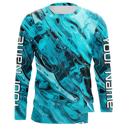 Blue Water Ripple Camo Custom Long Sleeve Performance Fishing Shirts, Uv Protection Fishing Jerseys IPHW5969