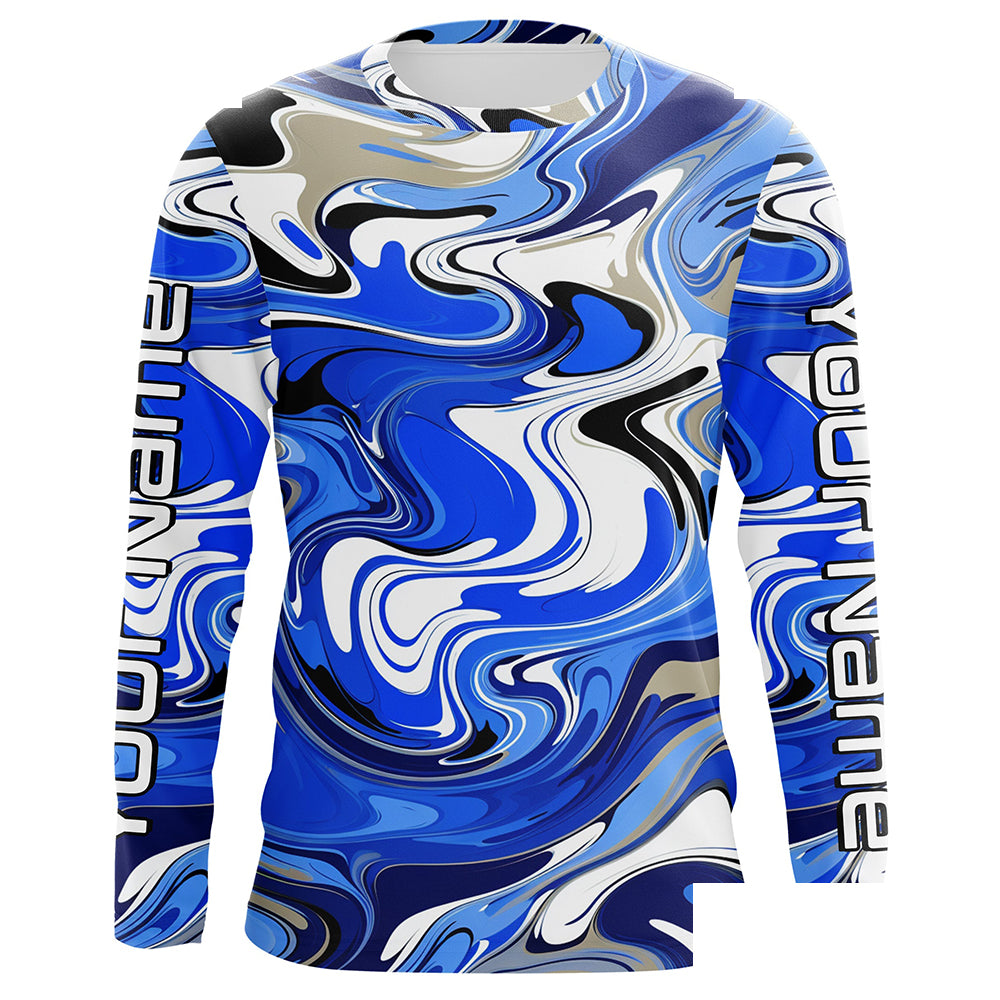 Blue Water Camo Custom Long Sleeve Performance Fishing Shirts, Sun Protection Fishing Jerseys IPHW5977