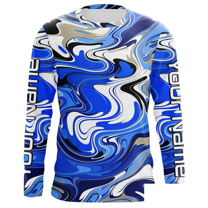 Blue Water Camo Custom Long Sleeve Performance Fishing Shirts, Sun Protection Fishing Jerseys IPHW5977