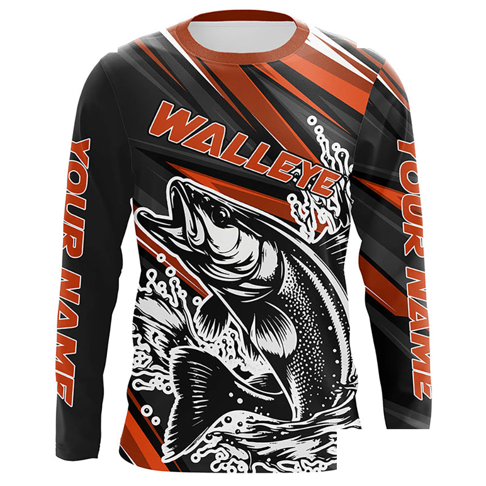 Custom Walleye Fishing Jerseys, Walleye Long Sleeve Performance Fishing Shirts | Orange IPHW6295