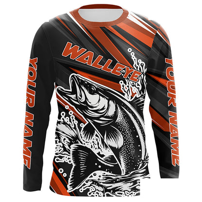 Custom Walleye Fishing Jerseys, Walleye Long Sleeve Performance Fishing Shirts | Orange IPHW6295
