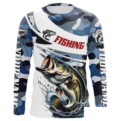 Personalized Bass Fishing Jerseys, Camo Bass Fishing Long Sleeve Tournament Shirts IPHW6309