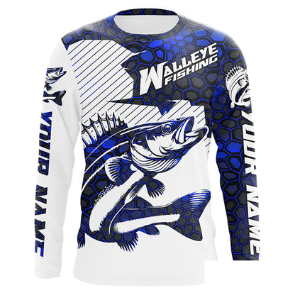 Custom Walleye Fishing Jerseys, Walleye Fishing Long Sleeve Fishing Tournament Shirts | Blue Camo IPHW5731