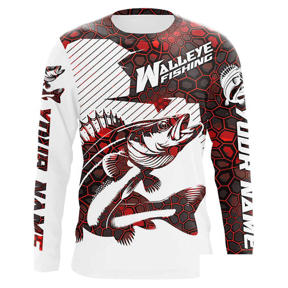 Custom Walleye Fishing Jerseys, Walleye Fishing Long Sleeve Fishing Tournament Shirts | Red Camo IPHW5732