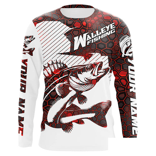 Custom Walleye Fishing Jerseys, Walleye Fishing Long Sleeve Fishing Tournament Shirts | Red Camo IPHW5732