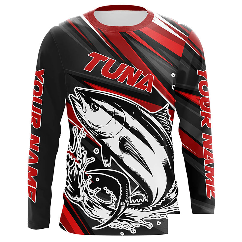 Black And Red Tuna Fishing Jerseys, Custom Tuna Long Sleeve Performance Fishing Shirts IPHW6898