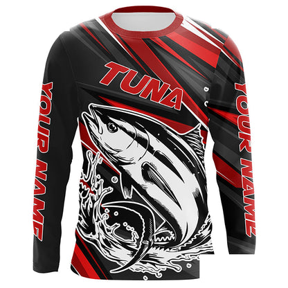 Black And Red Tuna Fishing Jerseys, Custom Tuna Long Sleeve Performance Fishing Shirts IPHW6898
