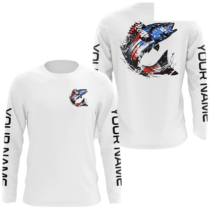 Custom Patriotic American Flag Striped Bass Fishing Shirts, Striper Fishing Tournament Jerseys IPHW6903