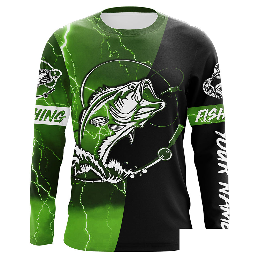 Largemouth Bass Fishing tattoo green camo black custom Long sleeve, Long Sleeve Hooded NPQ697
