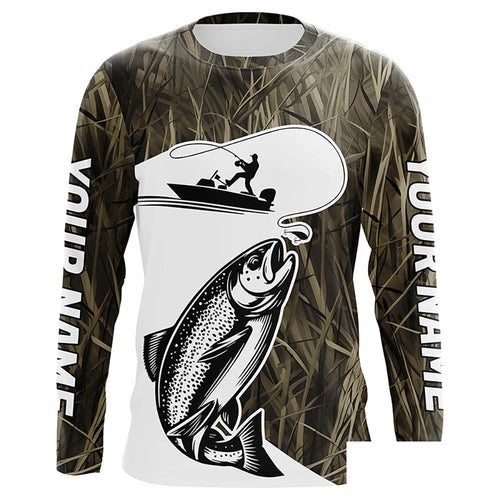 Custom Trout Fishing Camo Long Sleeve Fishing Shirts, Trout Tournament Fly Fishing Shirt IPHW7421