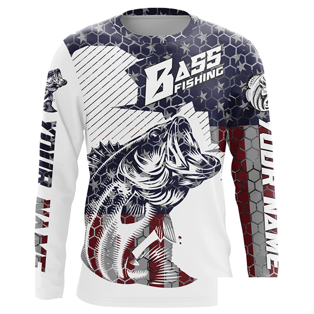 Personalized American Flag Bass Fishing Jerseys, Patriotic Bass Fishing Tournament Shirts IPHW5754