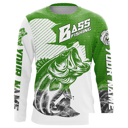 Personalized Bass Fishing Jerseys, Bass Fishing Long Sleeve Fishing Tournament Shirts | Green Camo IPHW5755
