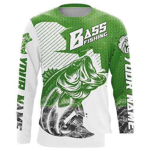 Personalized Bass Fishing Jerseys, Bass Fishing Long Sleeve Fishing Tournament Shirts | Green Camo IPHW5755