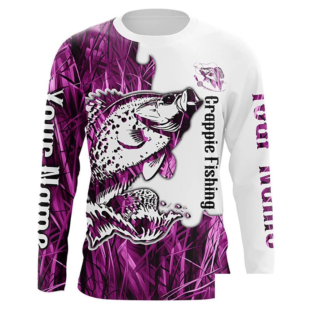 Custom Crappie Fishing Long Sleeve Tournament Shirts, Crappie Fishing League Shirt | Pink Camo IPHW6386