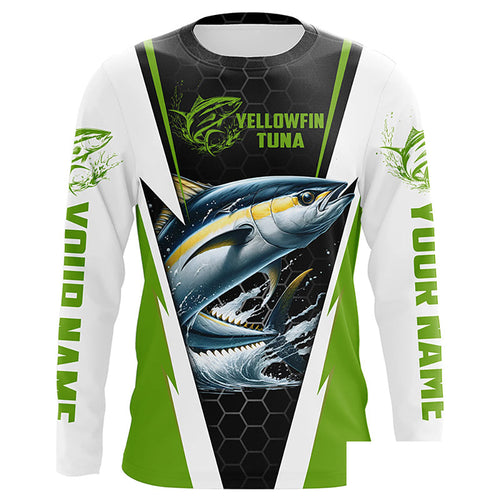 Custom Yellowfin Tuna Fishing Jerseys, Tuna Long Sleeve Performance Fishing League Shirts | Green IPHW6401