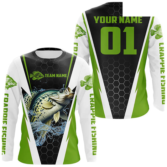 Custom Crappie Fishing Jerseys, Crappie Tournament Fishing Shirts With Team Name And Number | Green IPHW6405