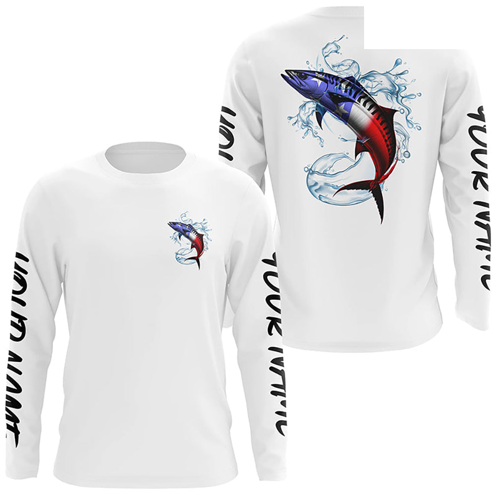 Custom American Flag King Mackerel Long Sleeve Fishing Shirts, Patriotic Kingfish Fishing Jerseys IPHW6607
