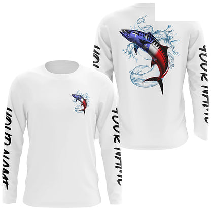 Custom American Flag King Mackerel Long Sleeve Fishing Shirts, Patriotic Kingfish Fishing Jerseys IPHW6607