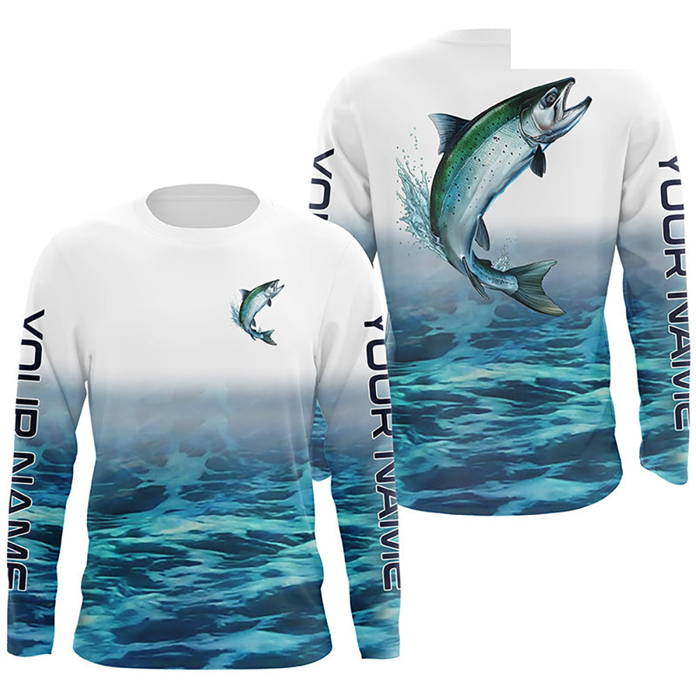 Personalized Chinook King Salmon Saltwater Long Sleeve Fishing Shirts, Salmon Fishing Jerseys IPHW6067