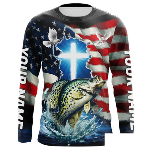 Custom Faith Crappie Patriotic Long Sleeve Tournament Fishing Shirt, US Fishing Jerseys IPHW8178